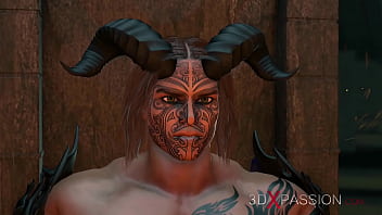 火の悪魔は不吉な城で若いブロンドをファックします。