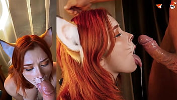 セクシーなキツネディルドプレイとツバメ巨大なコック - フェイシャル