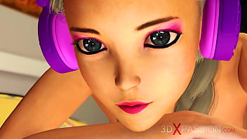 ヘッドフォンでかわいいセクシーなゲーマーの女の子は、リビングルームで小人の変態に犯されます