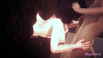 NARUTO-ナルト-変態3D-三人組の日向blowjoibと壁越しに犯される-アニメマンガ日本のポルノ