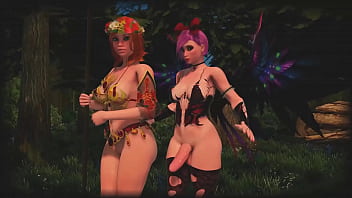 ホットニューハーフの妖精が森の中でアマゾンをファック-3Dアニメーション漫画ふたなりセックス