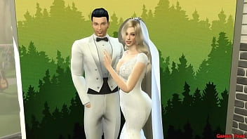 寝取られ夫の寝取られ妻の隣で写真撮影で犯されたウェディングドレスの美しい新婚女性が娼婦に変身