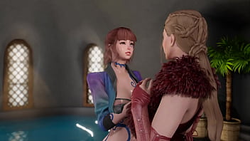 3Dポルノ[無修正]レズビアントライビングとキス