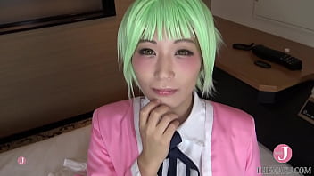 【HentaiCosplay】緑髪の可愛いコスガールが濃厚フェラ！