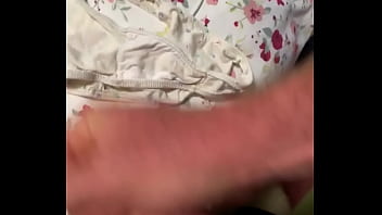 Cum on her used panties, vulva imprint