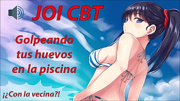 JOI HENTAI CBT в бассейне, потихоньку взбивая твои яйца.