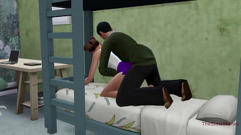 継父は二段ベッドのptで夜に継娘をファックします。 2