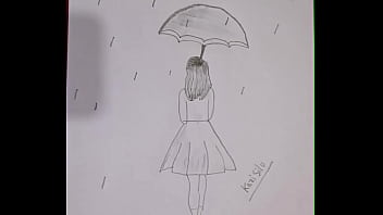 鉛筆スケッチ 傘を持つ女の子を描く美しいビデオ付き