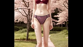 桜の木の下でランジェリーモデル