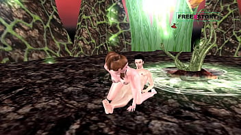 かわいい女の子が逆騎乗位で男のペニスに乗るアニメーション3Dポルノビデオ