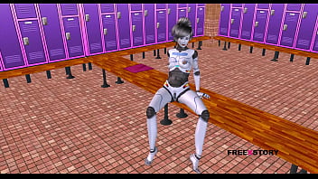 アニメーション 3D 漫画ポルノ ビデオ - セックスボット ロボットの女の子がセクシーなポーズをとって、逆騎乗位で男性のペニスに乗ります。