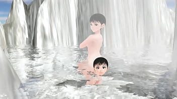레오 애니메이션 소녀는 비경의 장소에서 남녀공용 온천을 즐깁니다.