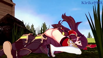 アンバーとフィッシュル（エイミー）とエーテルの激しいセックス。 - Genshin Impact Hentai