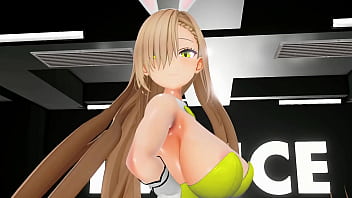 ブルーアーカイブ 一ノ瀬明日奈 脱いで踊る ヘンタイ 金髪バニーガール 巨乳 MMD 3D 黄色い服