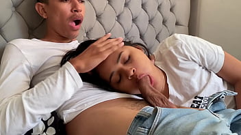 Perverted stepdad puts his cock in my mouth until he cums